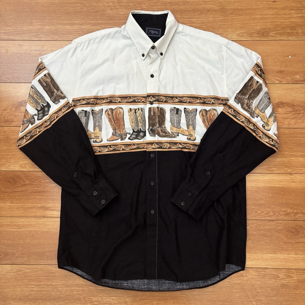 Roper Shirt Mens XL Green Long Sleeve Button Western Cowboy Rodeo Horse